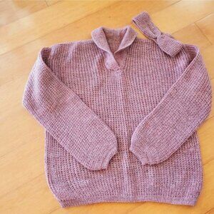 Hand knitted artisan long loose sweater & headband, merino wool, S-M